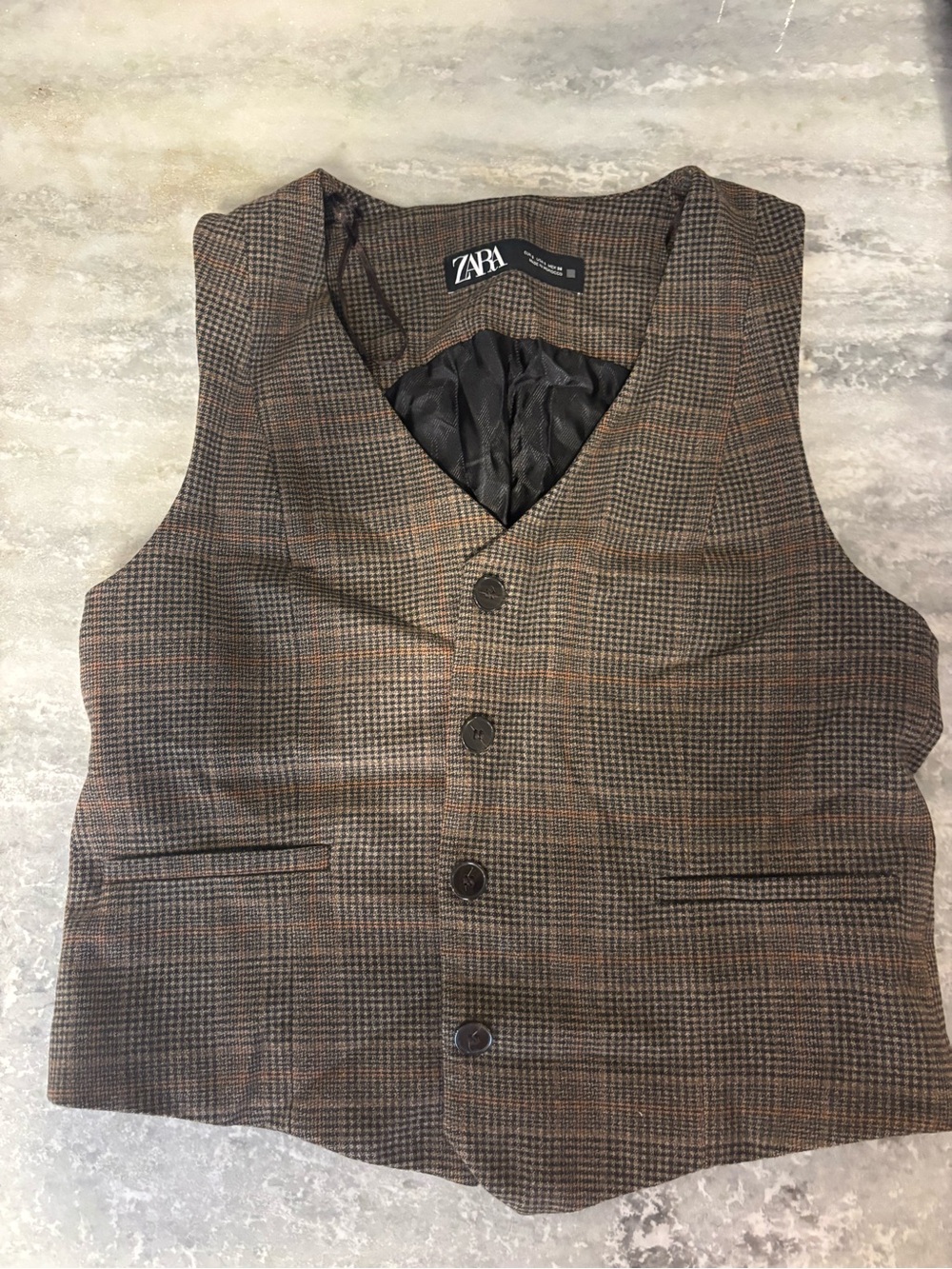 Zara Brown Glen Plaid Vest with Subtle Tan Accents size S (can fit M)
